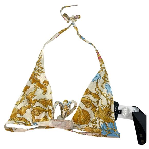 VERSACE Women's Eggshell Multicolor Baroque Print Bikini Top Size 3 Medium - Picture 5 of 14